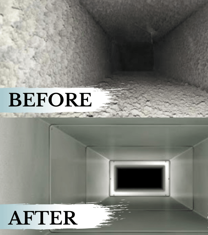 A duct in Marion, OH, before and after an HVAC duct cleaning