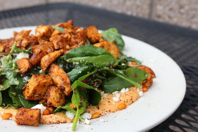 A close up of a plate of food on a table.