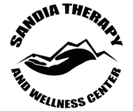 A black and white logo for sandia therapy and wellness center