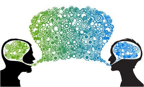 Two people are talking to each other with a speech bubble coming out of their heads.