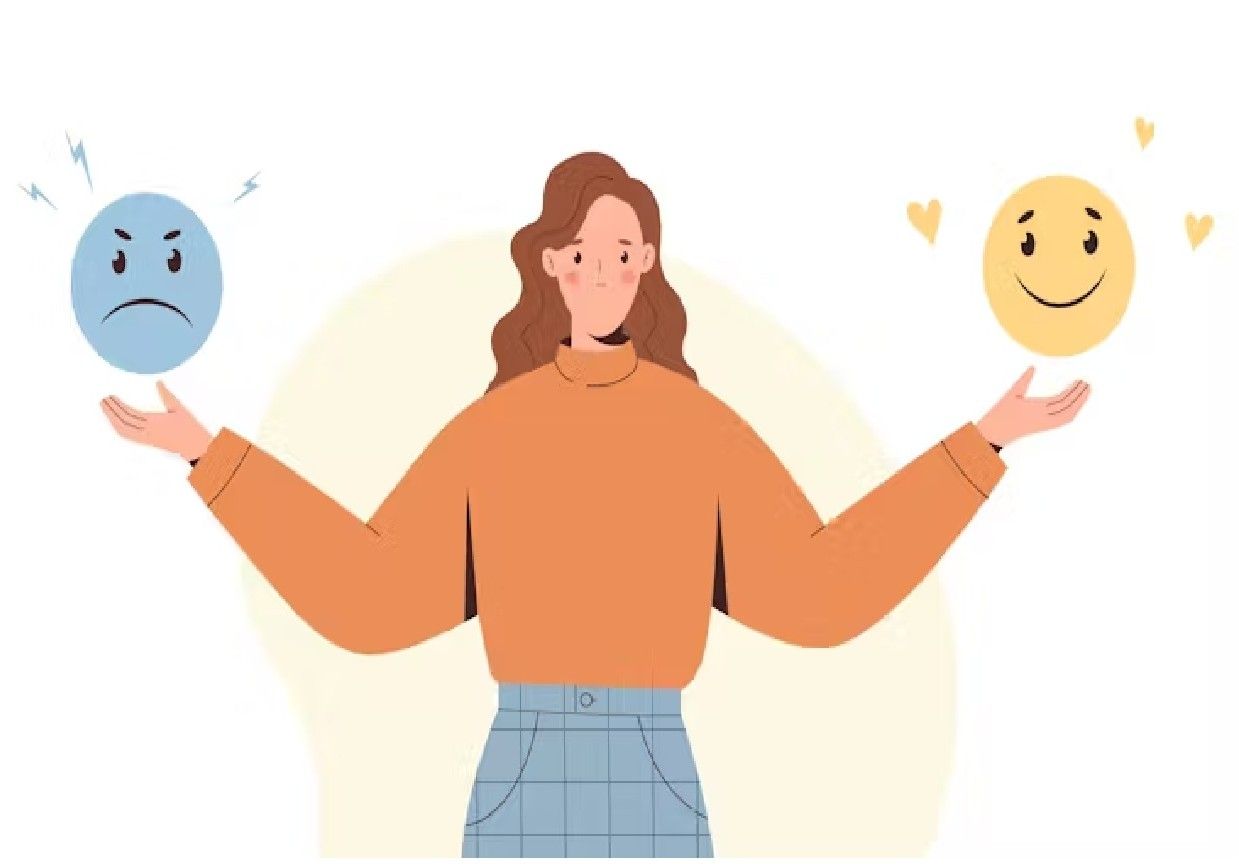 Illustration showing mixed emotions and emotional balance, tied to positive psychology and wellbein