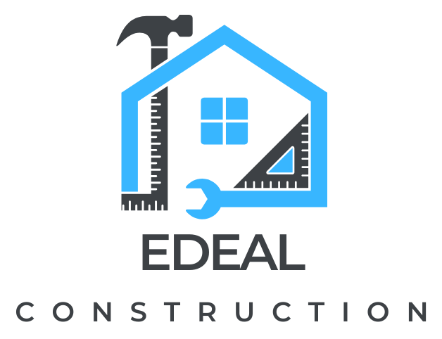 A logo for a construction company called edeal construction