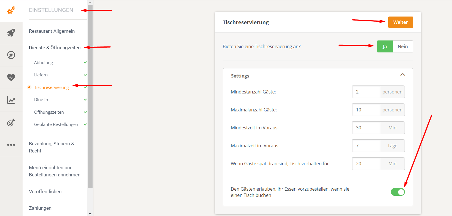 Eine Benutzeroberfläche mit einem Einstellungsmenü, in dem ein Schalter aktiviert ist und verschiedene Zeitintervalleinstellungen vorgenommen werden können.