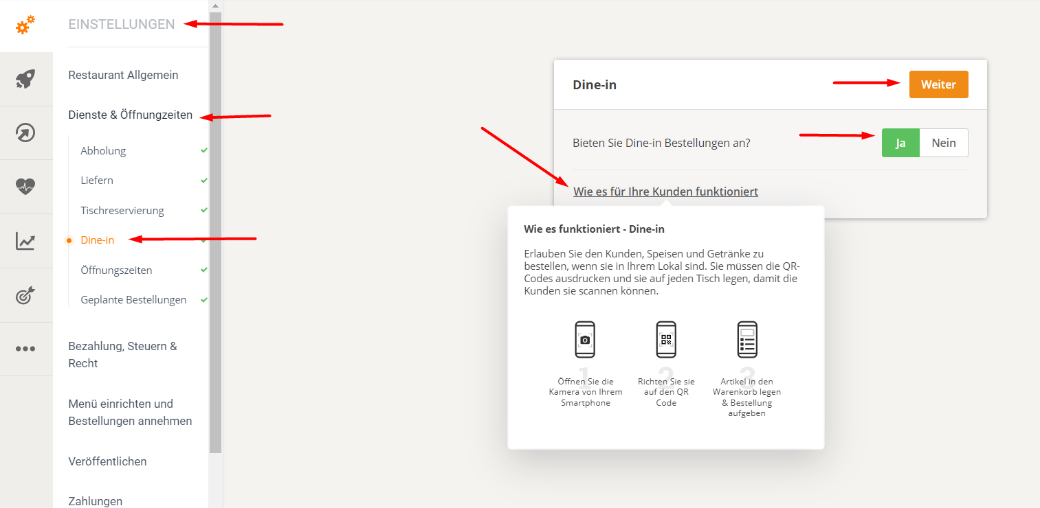 Screenshot einer Benutzeroberfläche mit Pfeilen, die auf UI-Elemente zeigen, darunter eine Speichern-Schaltfläche und eine Liste mit Optionen.
