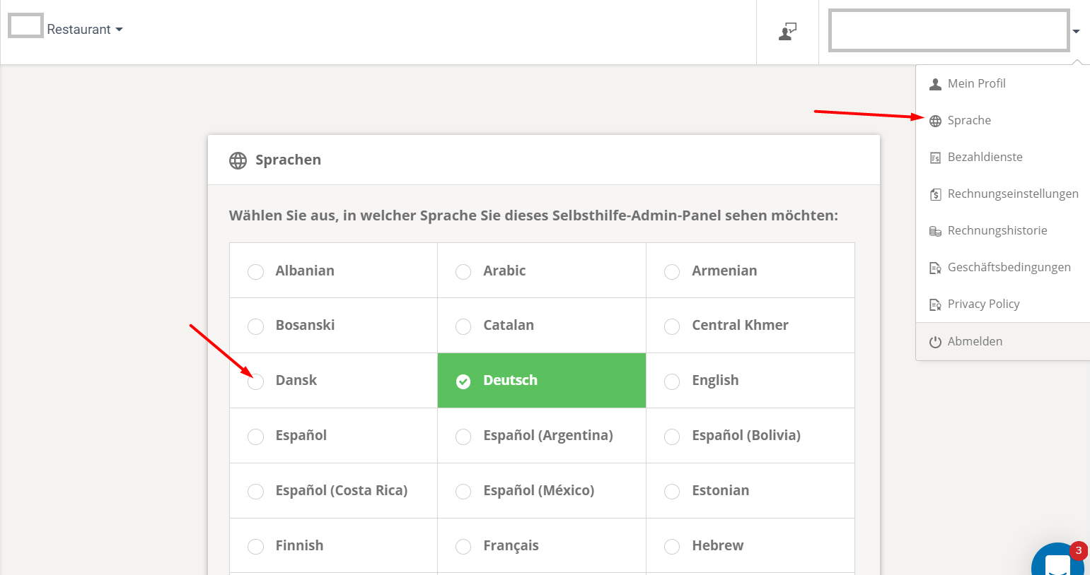 Formular mit einer Liste von Optionen; „Butoh“ ist ausgewählt und grün hervorgehoben. Seitenleiste mit Filteroptionen.