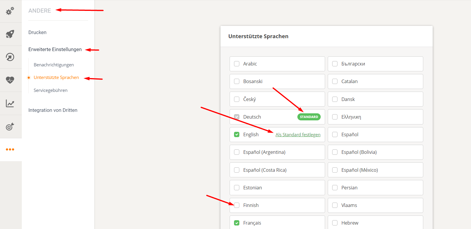 Eine Benutzeroberfläche mit einer Seitenleiste und einer Tabelle empfohlener Operatoren mit einem grünen „aktiven“ Status.
