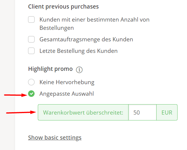 Screenshot of settings, a green checkmark next to