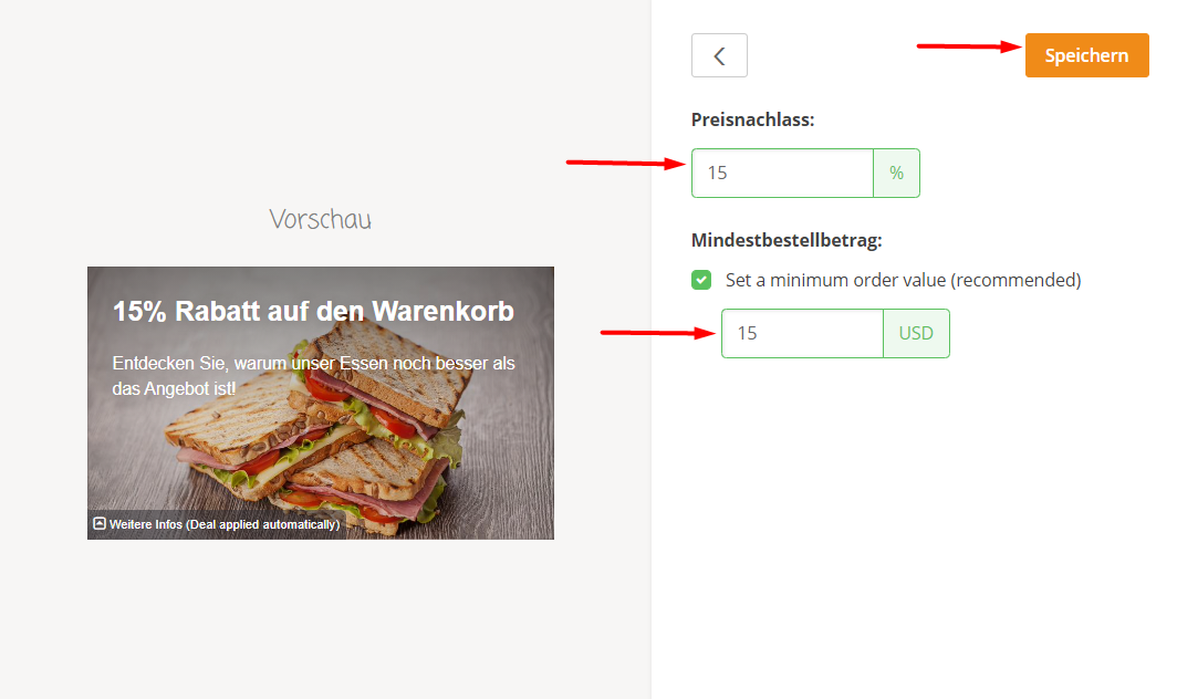 Werbeseite mit Sandwich-Motiv und E-Mail-Anmeldeformular. Enthält ein Feld zur Eingabe einer E-Mail-Adresse.