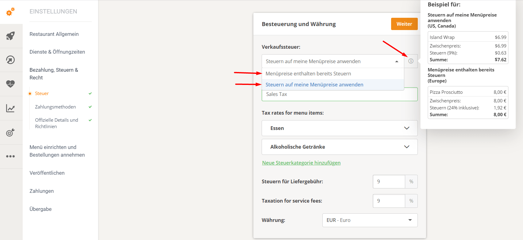 Benutzeroberfläche mit einem Formular, das eine erweiterte Dropdown-Liste enthält und die Option „Nach Adresse suchen“ hervorhebt.