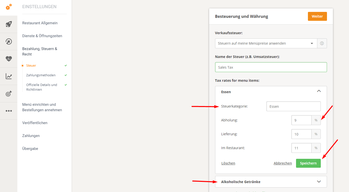 Dashboard mit Marketingeinstellungen und einem Formular zur Festlegung von Prozentsätzen.