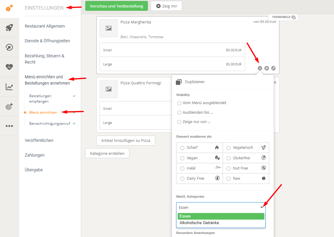 Benutzeroberfläche mit Feldern, Dropdown-Menü und hervorgehobener Option „Neu“.