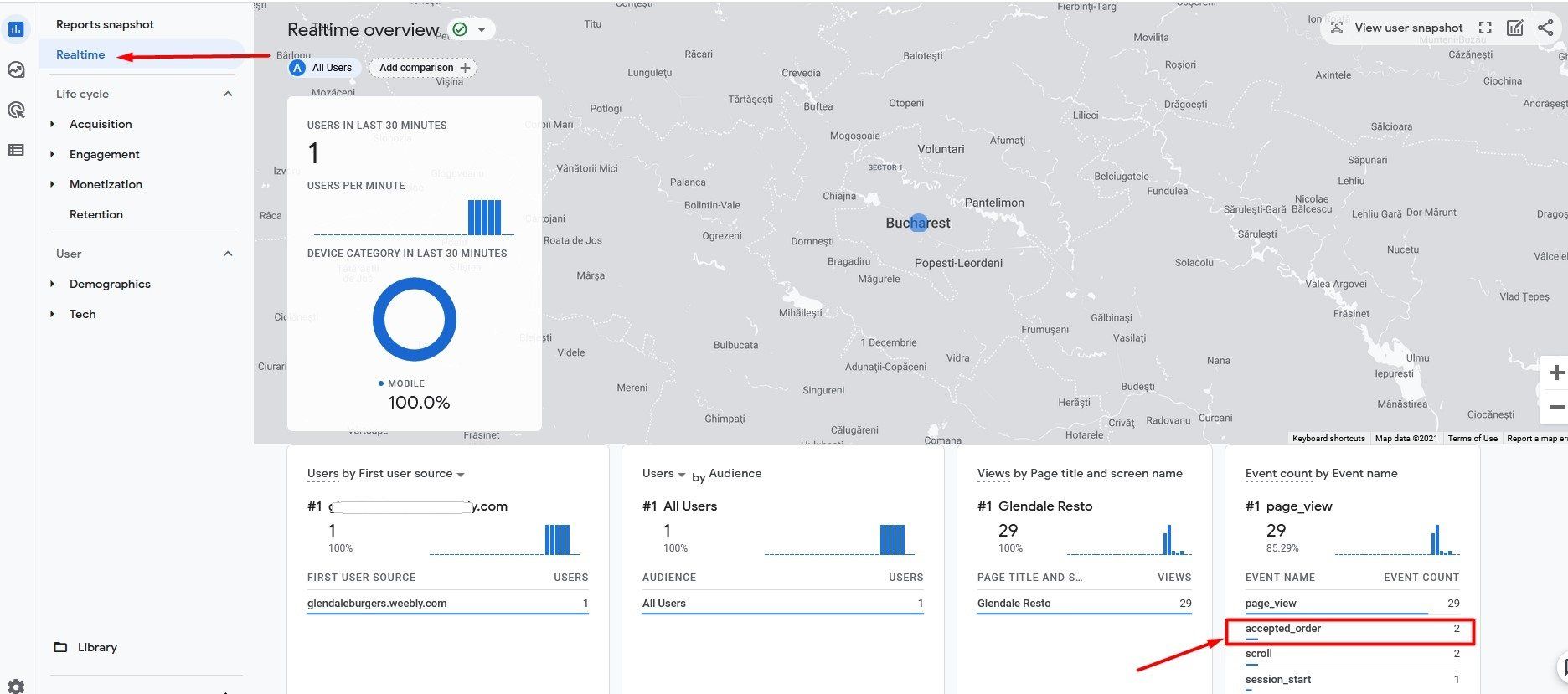Dashboard mit Website-Traffic-Daten, Karte und Diagrammen.