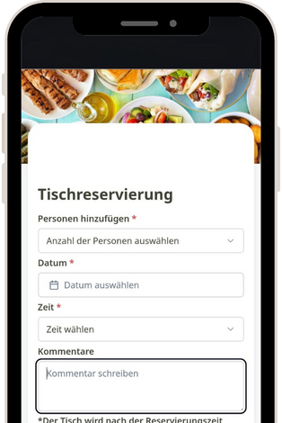 Mobile App zur Tischreservierung in Restaurants mit Formularfeldern zur Eingabe von Details.