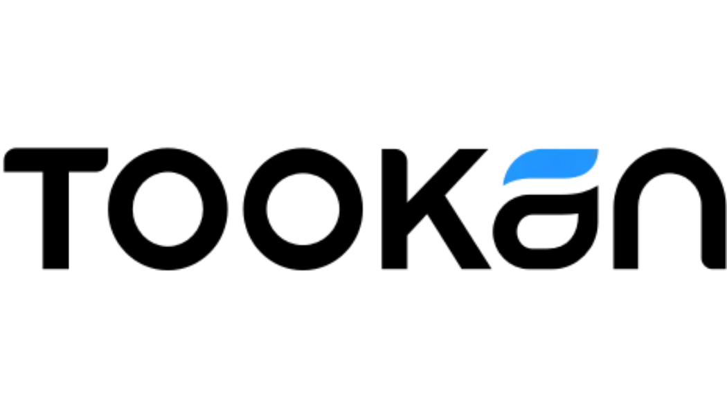 Tookan logo with black text and a blue stylized