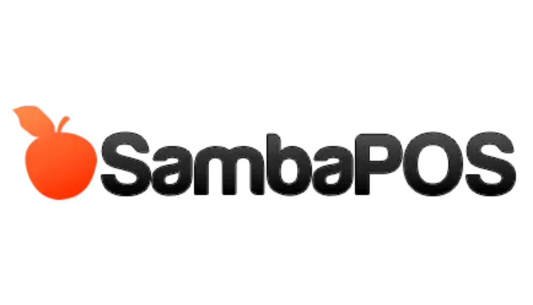 SambaPOS logo: Orange apple icon with two leaves next to the text
