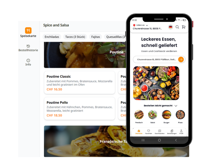Essensliefer-App für Smartphone und Desktop.