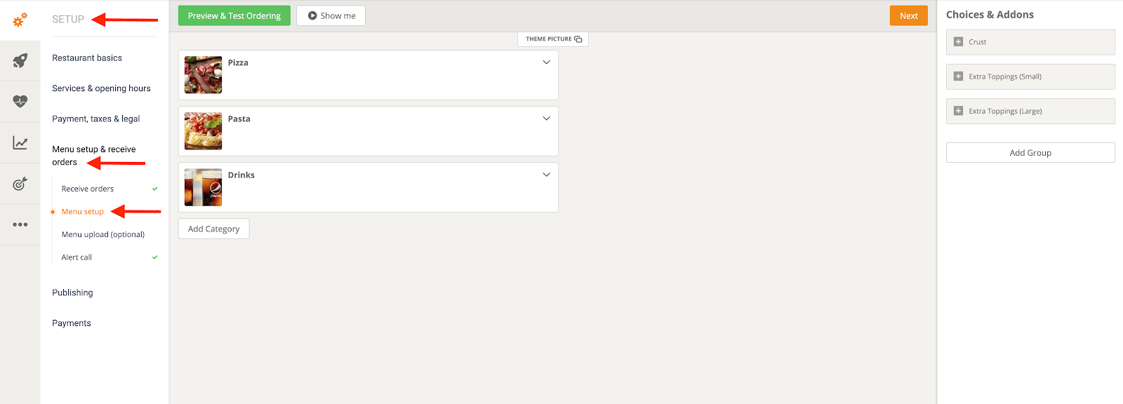 Screenshot einer Website-Oberfläche mit Menü- und Inhaltsbereichen.