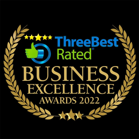 A logo for the three best rated business excellence awards 2022