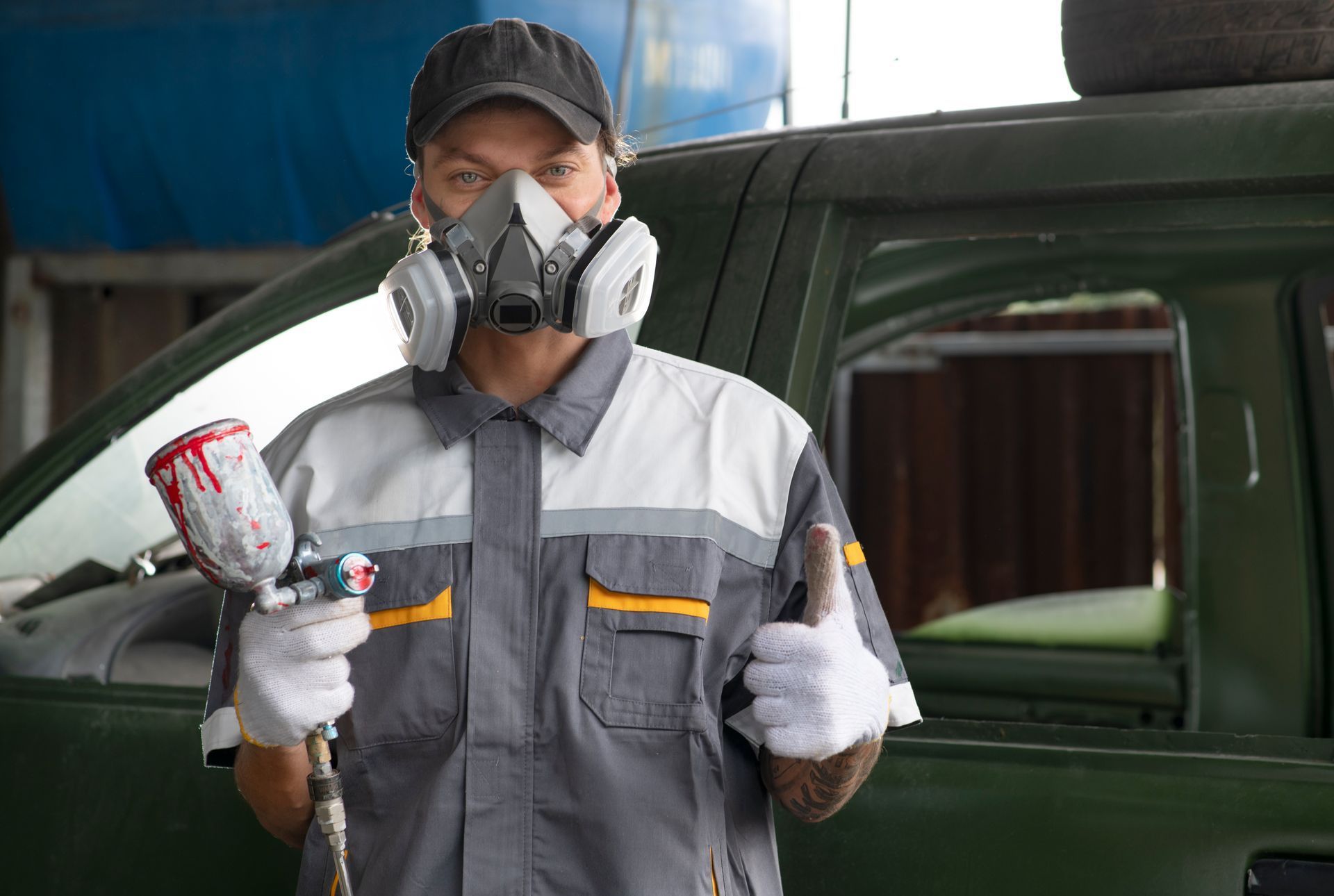 man wearing protection equipment front view