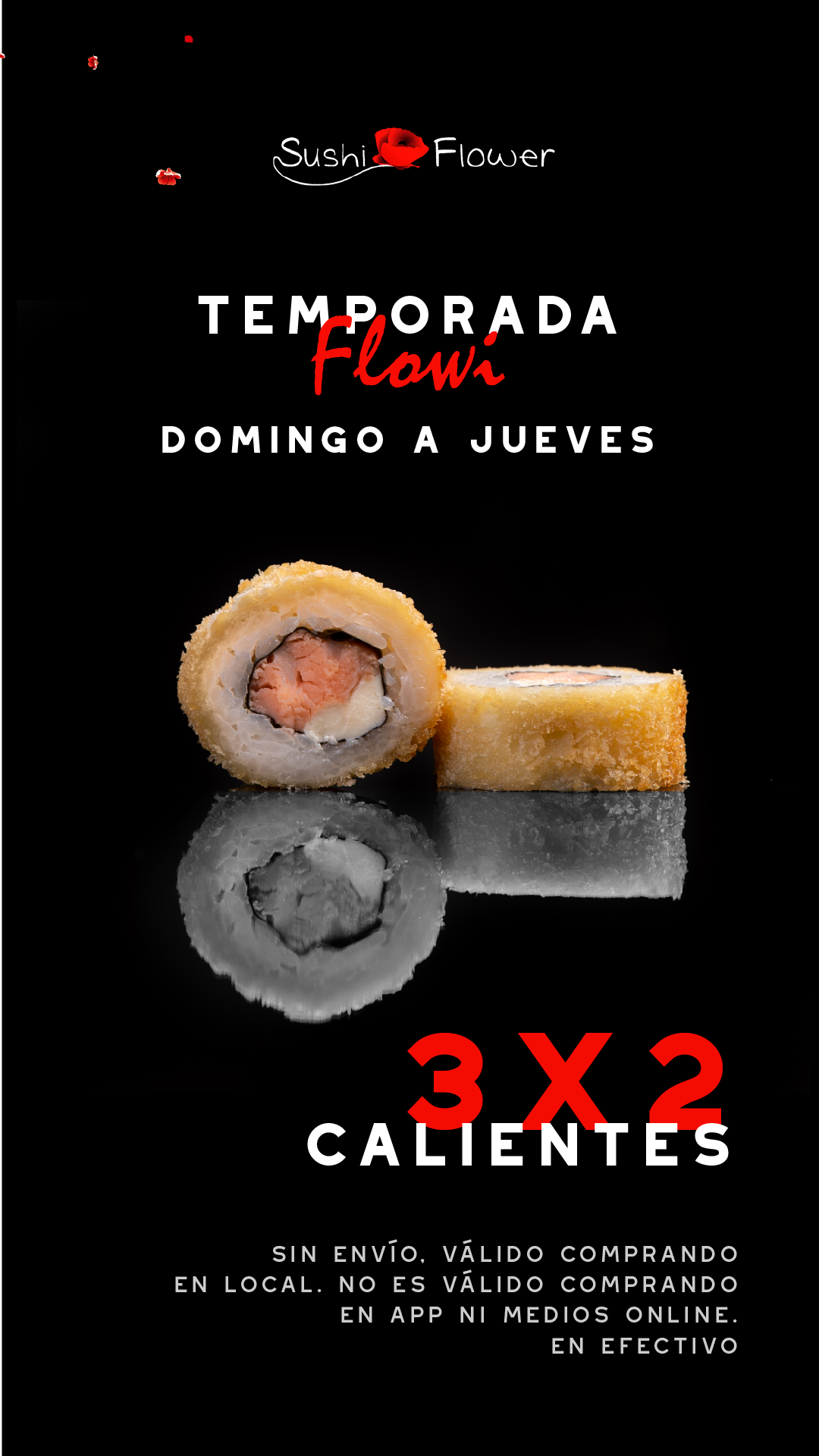 A picture of a sushi roll on a black background.