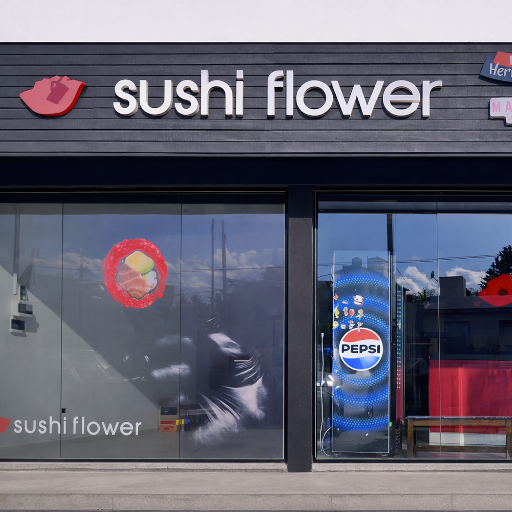 una tienda de comida rápida llamada sushi flower