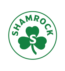 Green shamrock logo with the word 