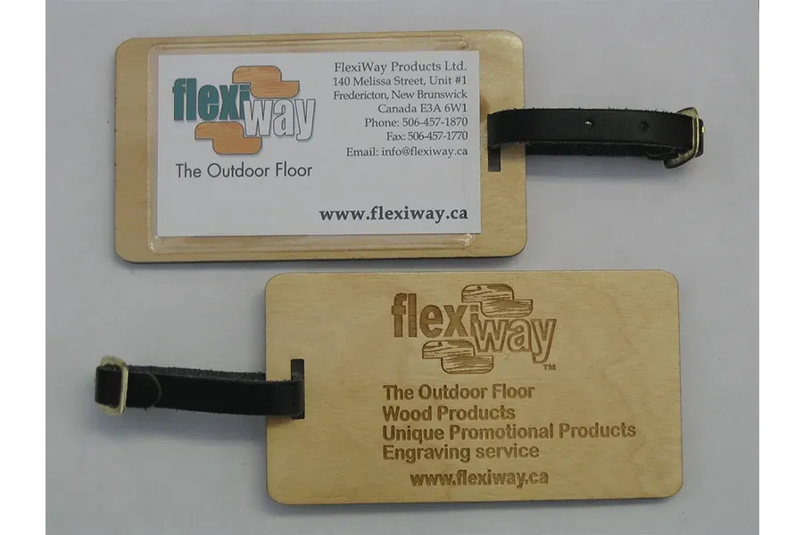 A wooden luggage tag for flexway the outdoor floor