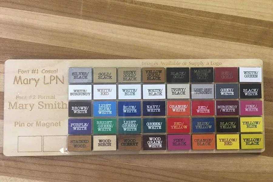 A box of mary smith pins and magnets