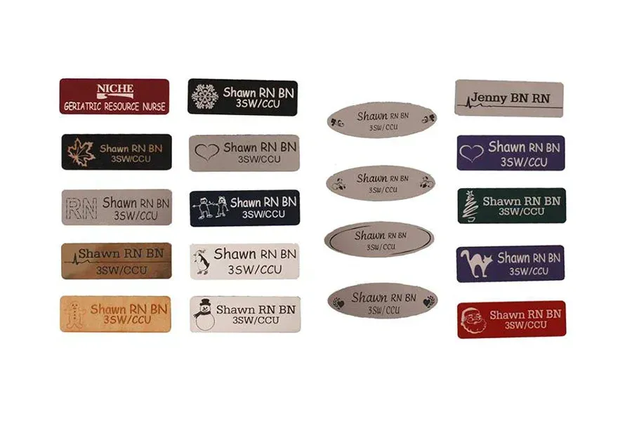 There are many different types of labels on a white background.
