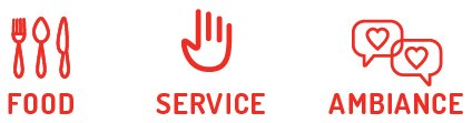 A set of red icons with the words food service and ambiance
