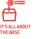 A red icon with the words `` it 's all about the base '' written below it.