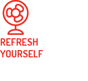 A red logo with a fan and the words `` refresh yourself ''.