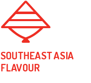 A red and white logo for southeast asia flavour