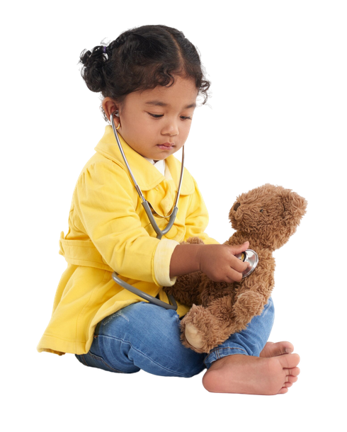 child playing with doll