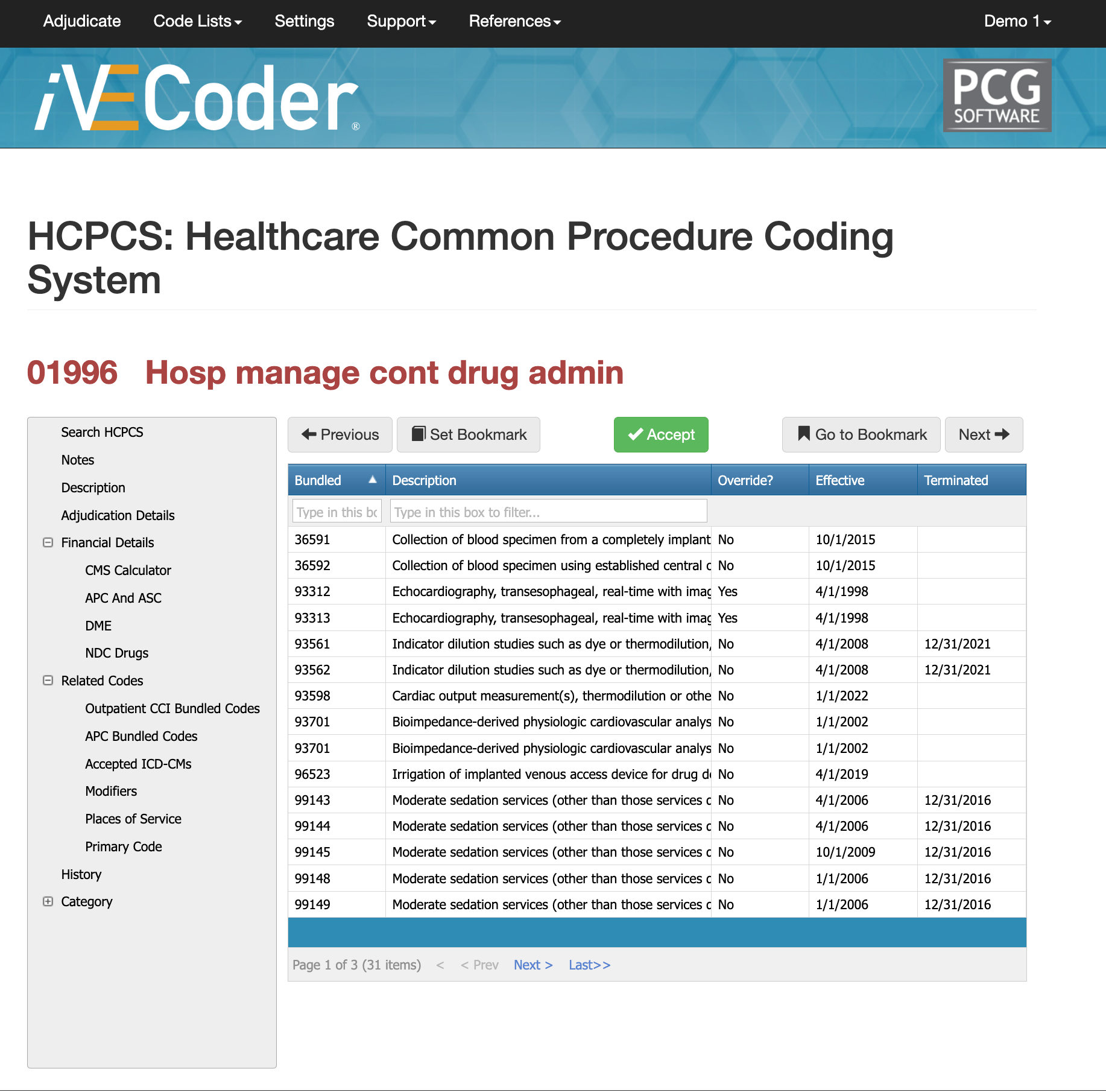 bundled codes for 01996