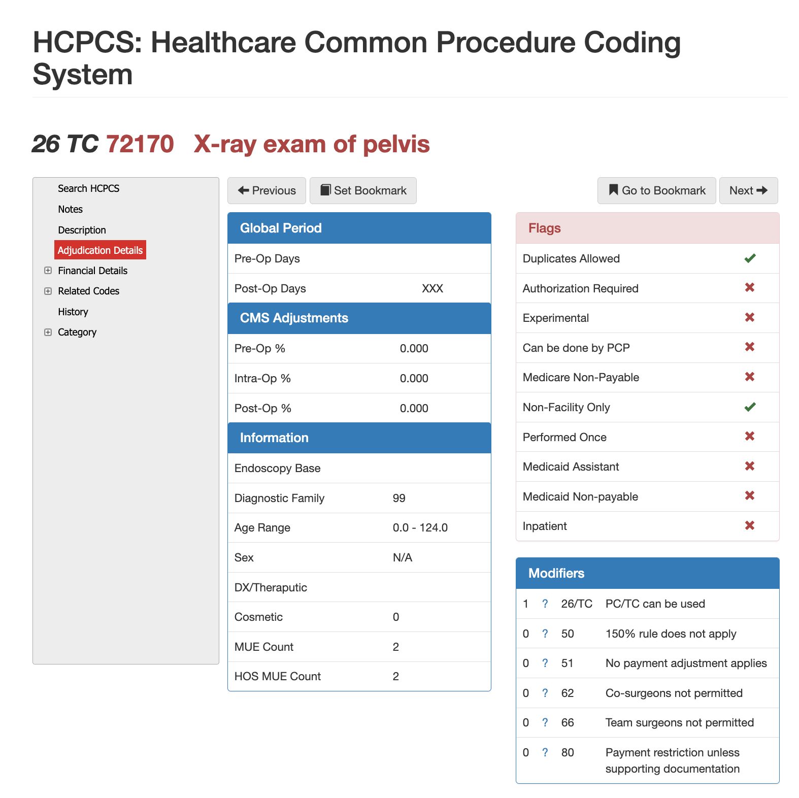 cpt 72190,cpt code 72190,global period for cpt code 72190