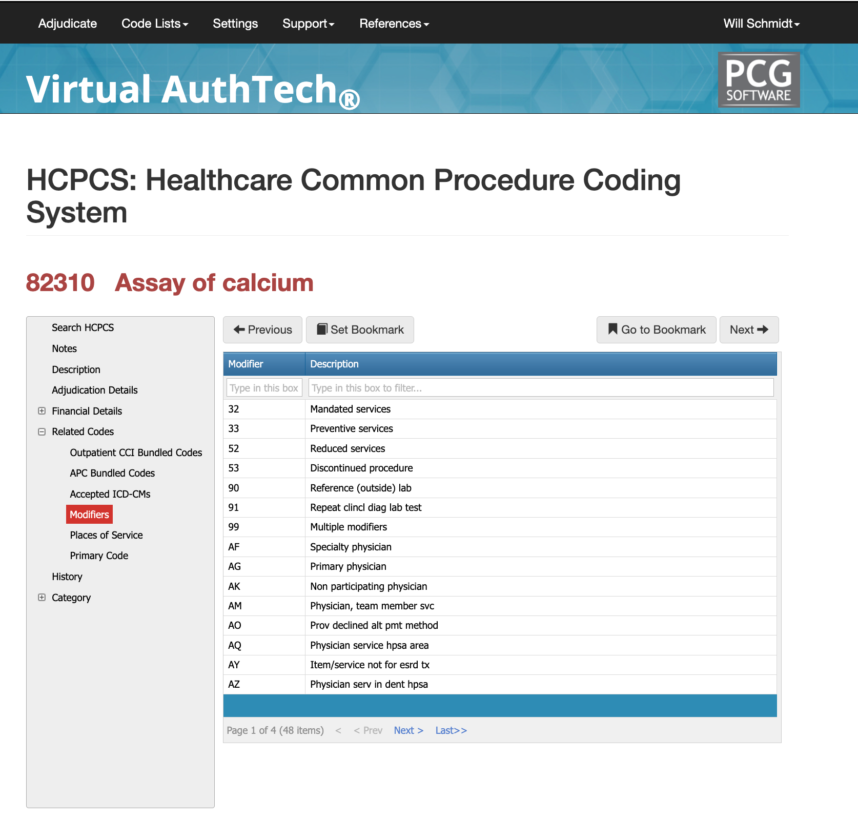 cpt code 82310 modifier list