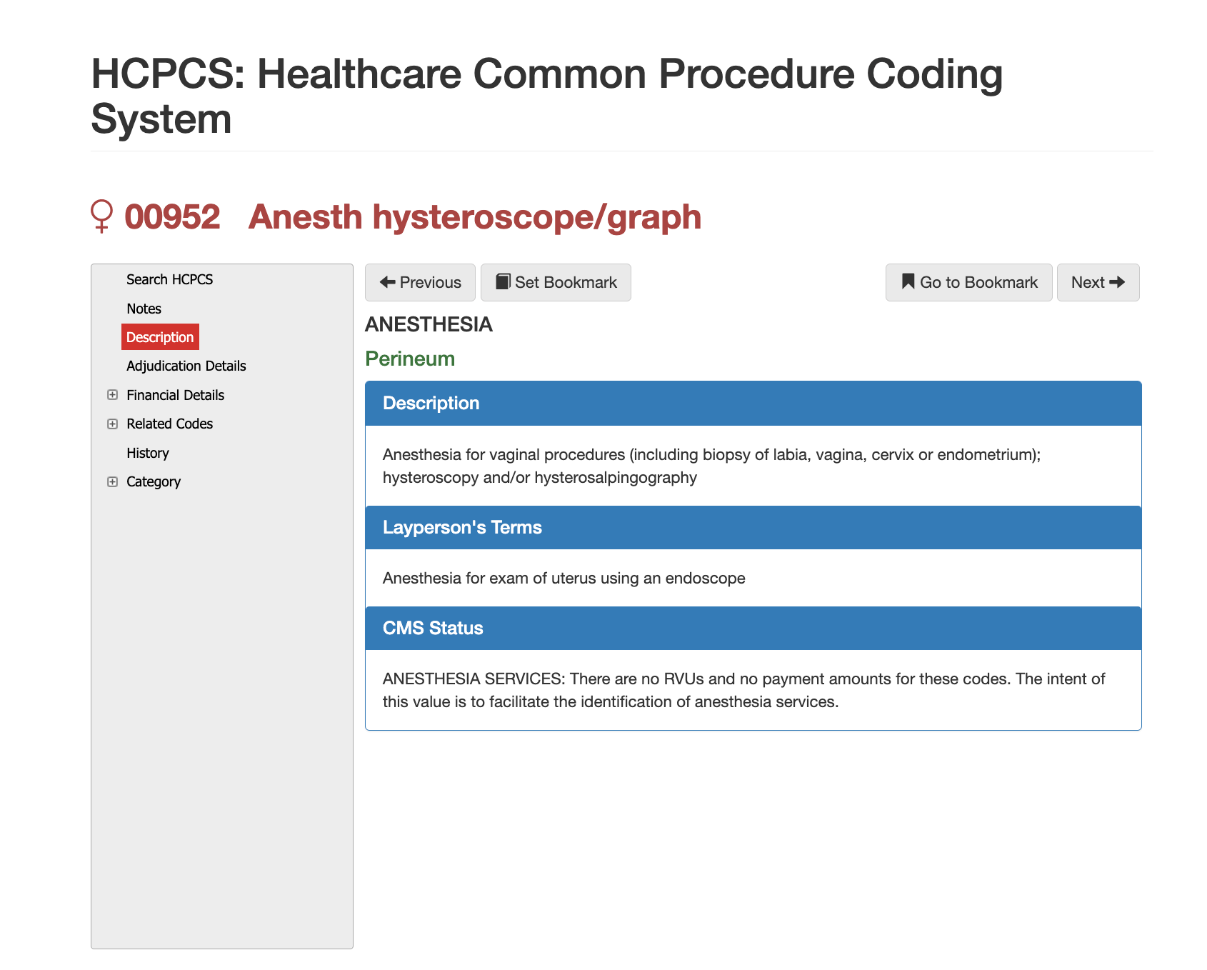 20220 cpt,cpt code 00952,00952 cpt description