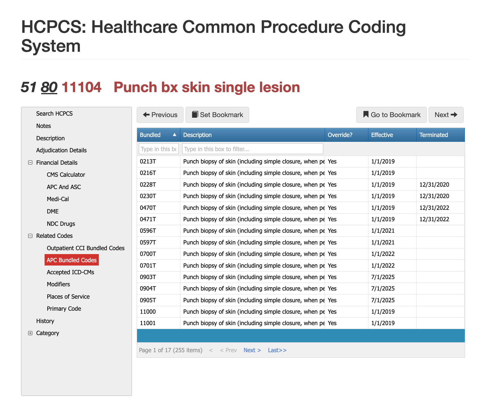 apc bundled codes for 11104