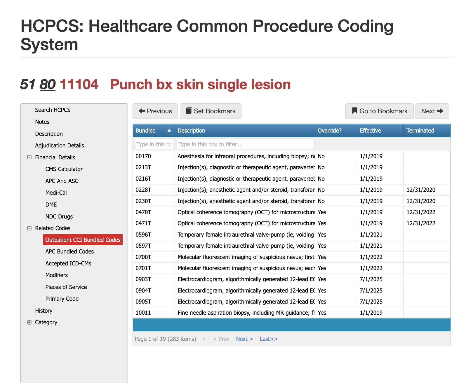 cci bundled codes for 11104