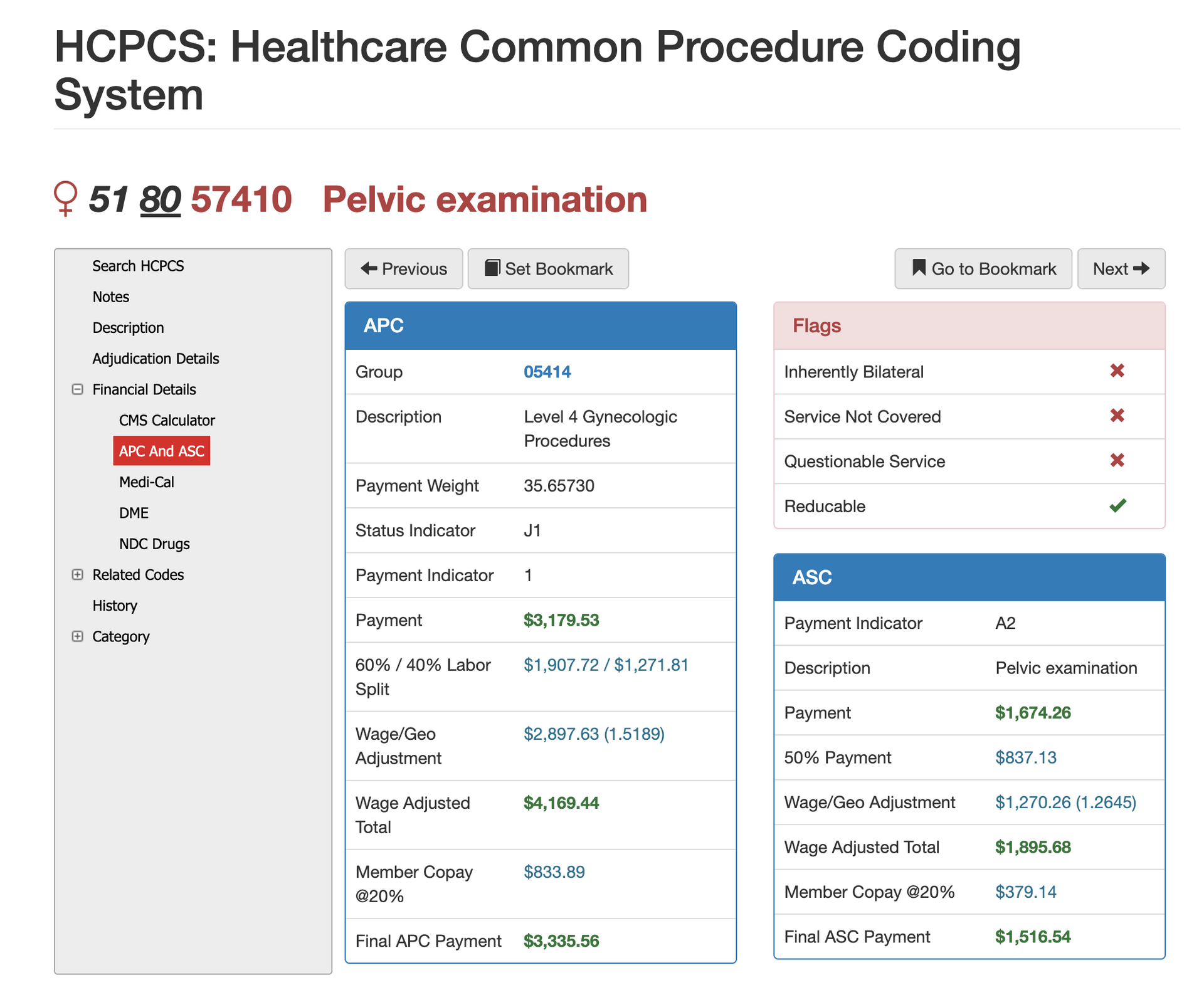 57410 cpt adjudication details