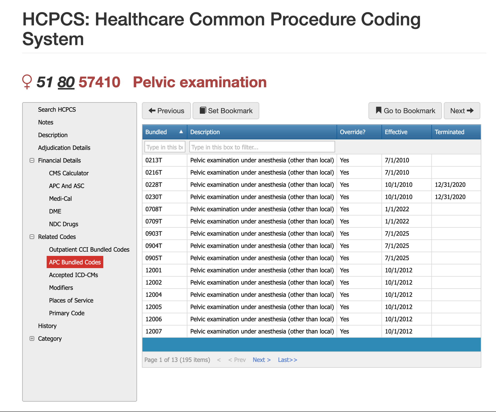 bundled codes for 57410