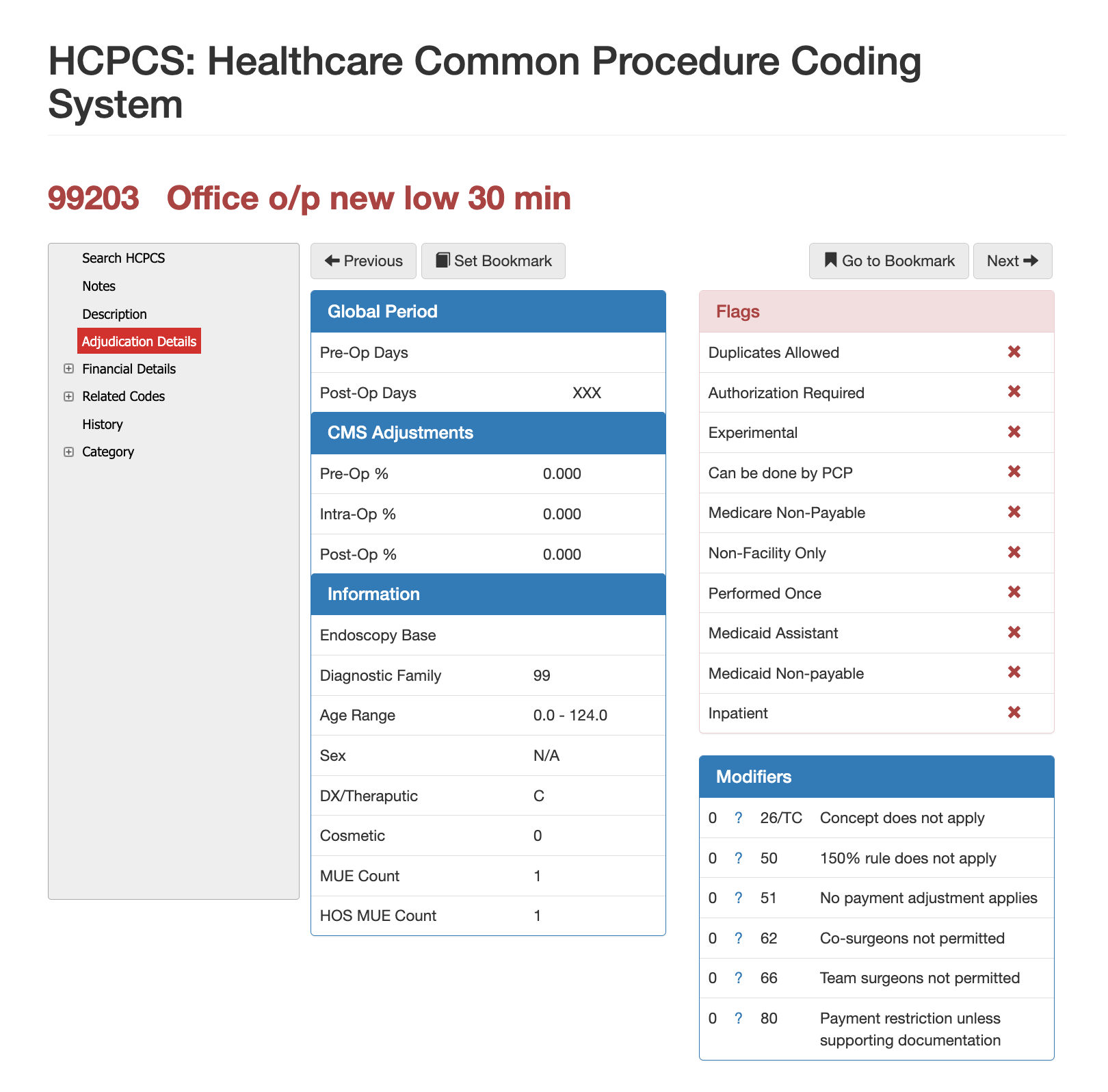 99203 cpt adjudication details