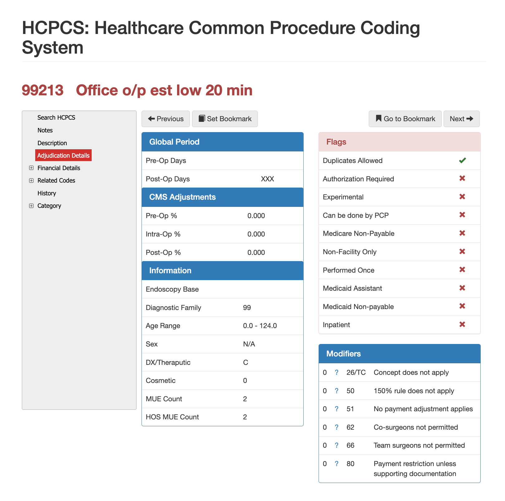 99213 adjudication details