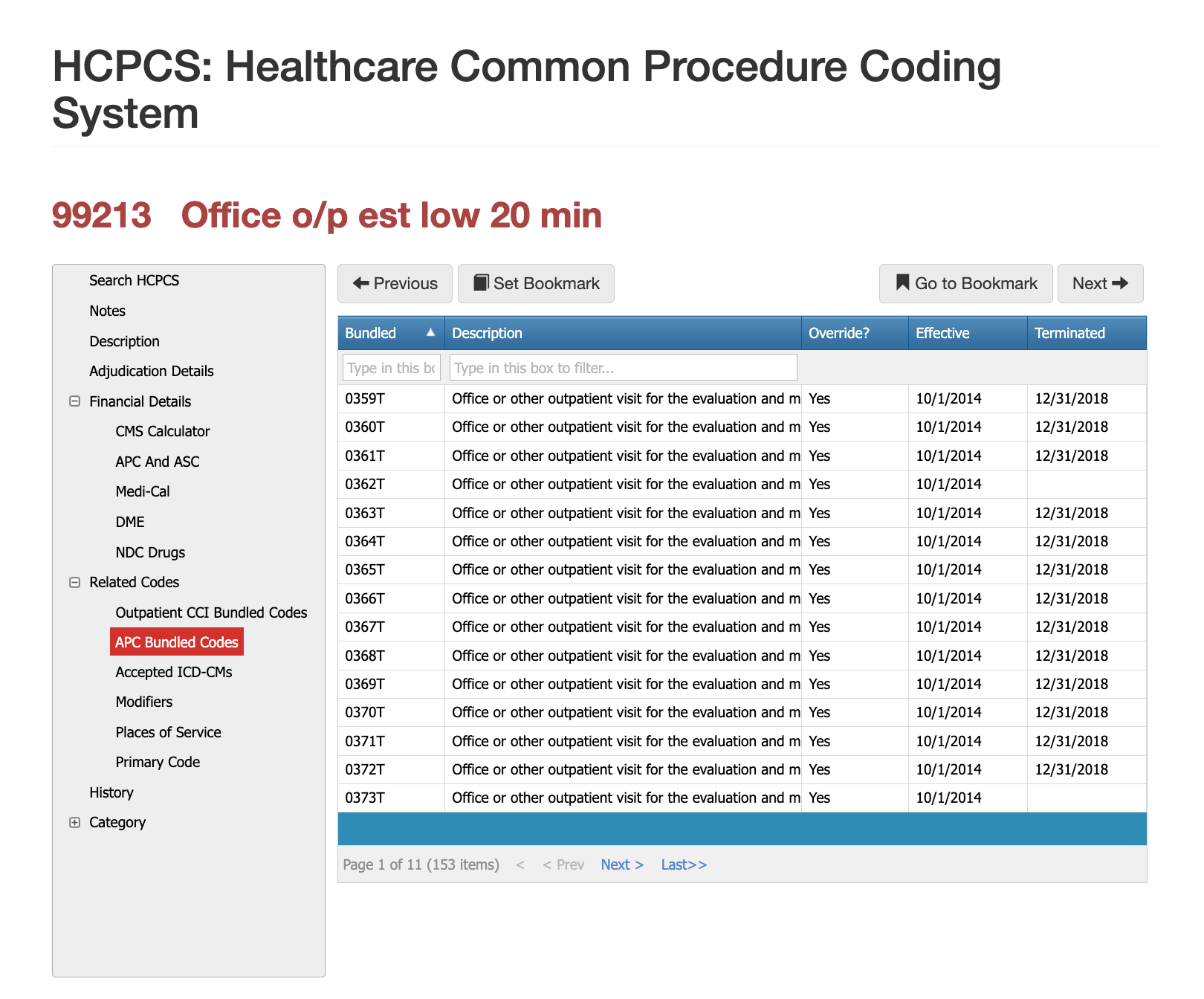 apc bundled codes for 99213