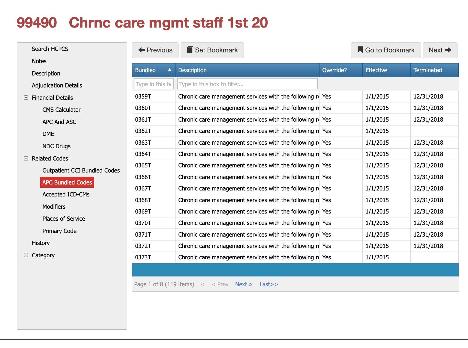 99490 apc bundled codes