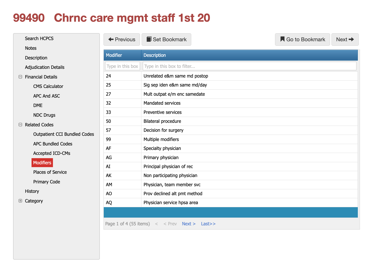 cpt code 99490 modifiers