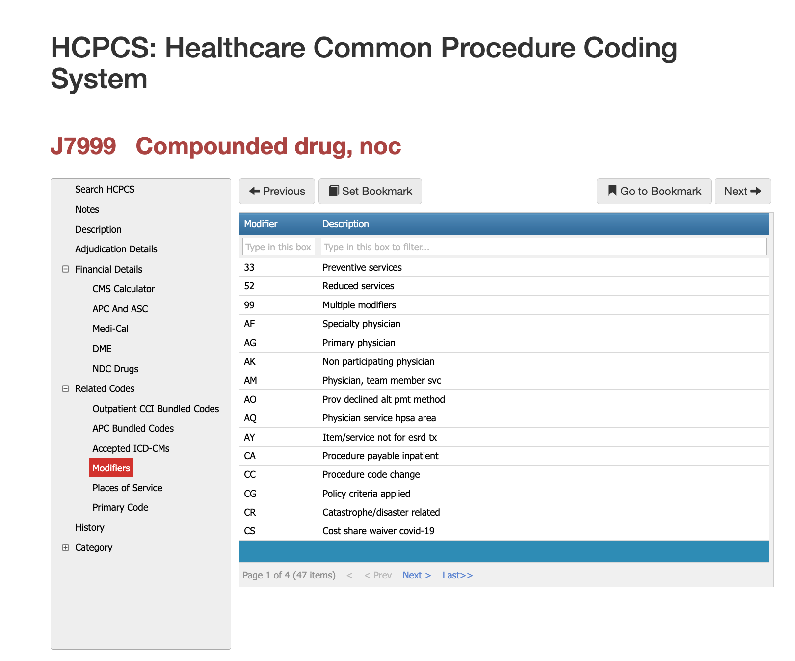 modifiers for j7999,j7999 modifers