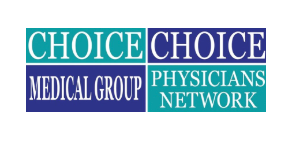 Logo for Choice Medical Group and Physicians Network, teal and navy blue squares.
