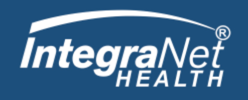 IntegraNet Health logo with a white arc over the text on a blue background.